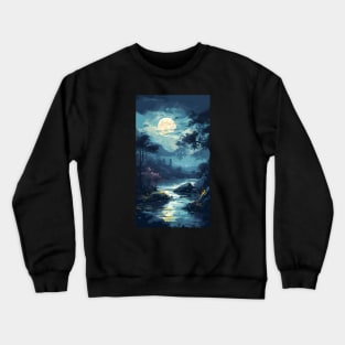 Magical Moonlit Forest - Enchanting Nighttime Fantasy Scene Crewneck Sweatshirt